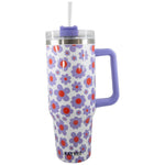 Lilac Floral 40 Oz Tumbler Cup w/ Handle - Doodlations Coffee Bar & Boutique