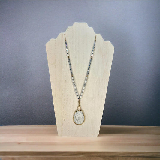 Long Faux Marble Necklace - Doodlations Coffee Bar & Boutique