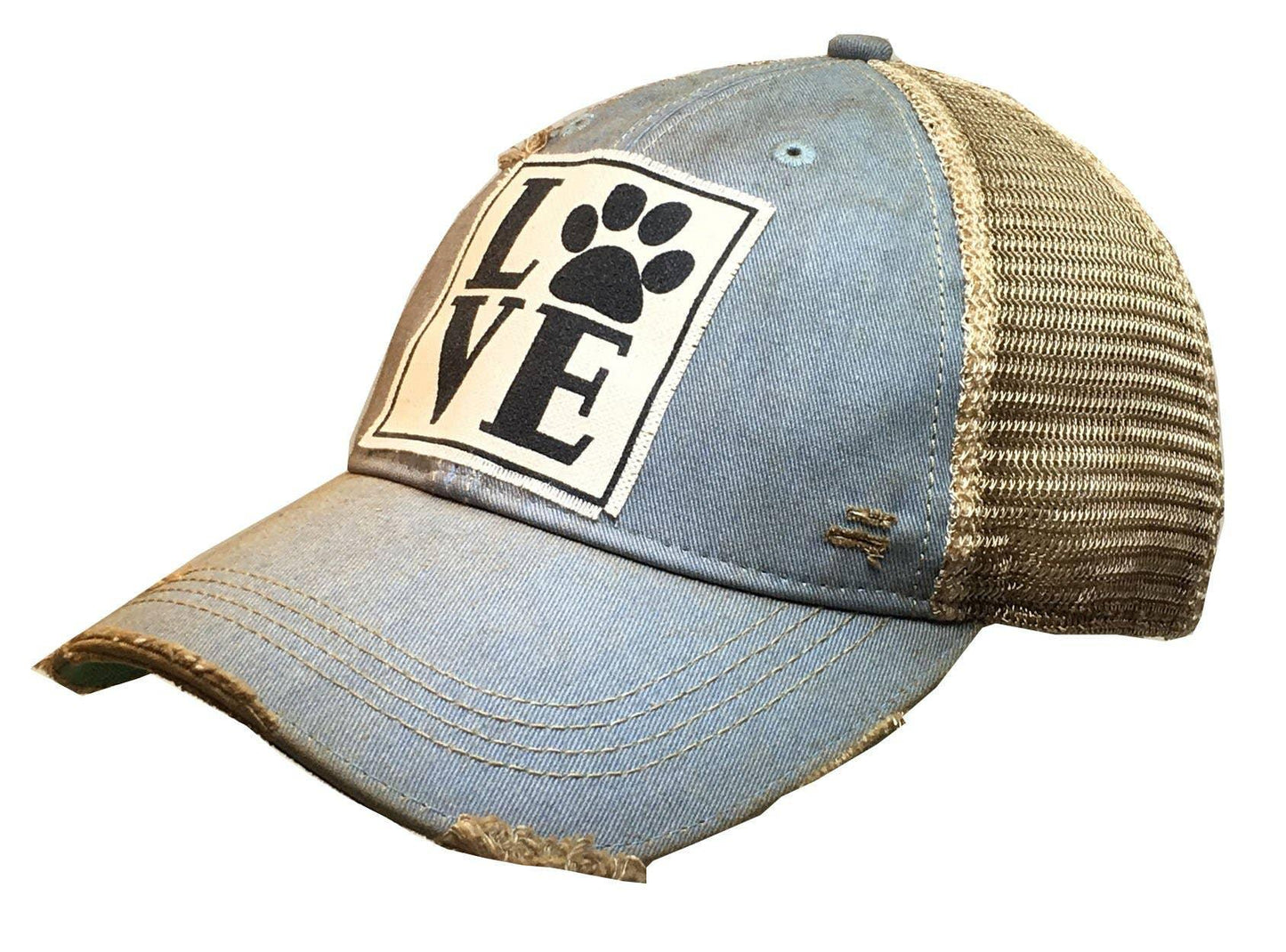 Love (PAW) Distressed Trucker Cap - Doodlations Coffee Bar & Boutique