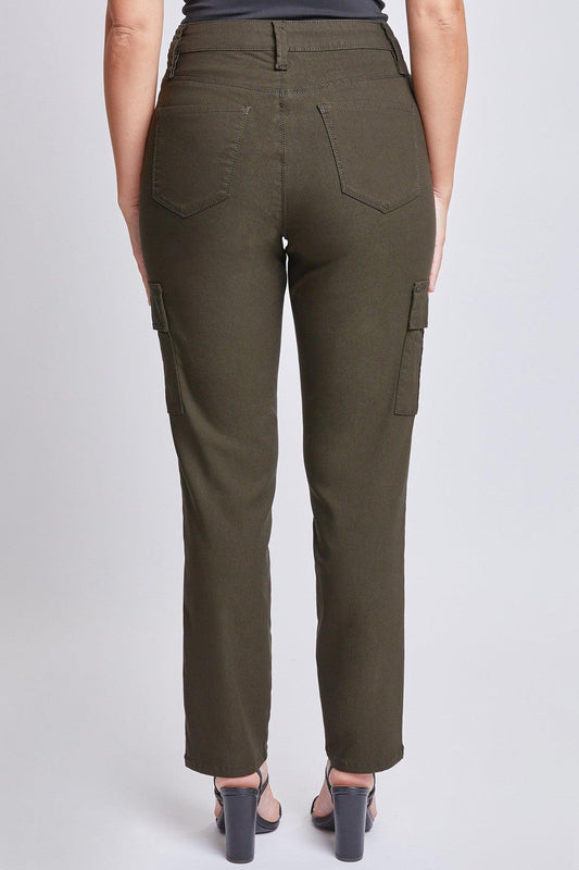 Missy Hyperstretch High Rise Straight Leg Cargo-Dark Olive - Doodlations Coffee Bar & Boutique