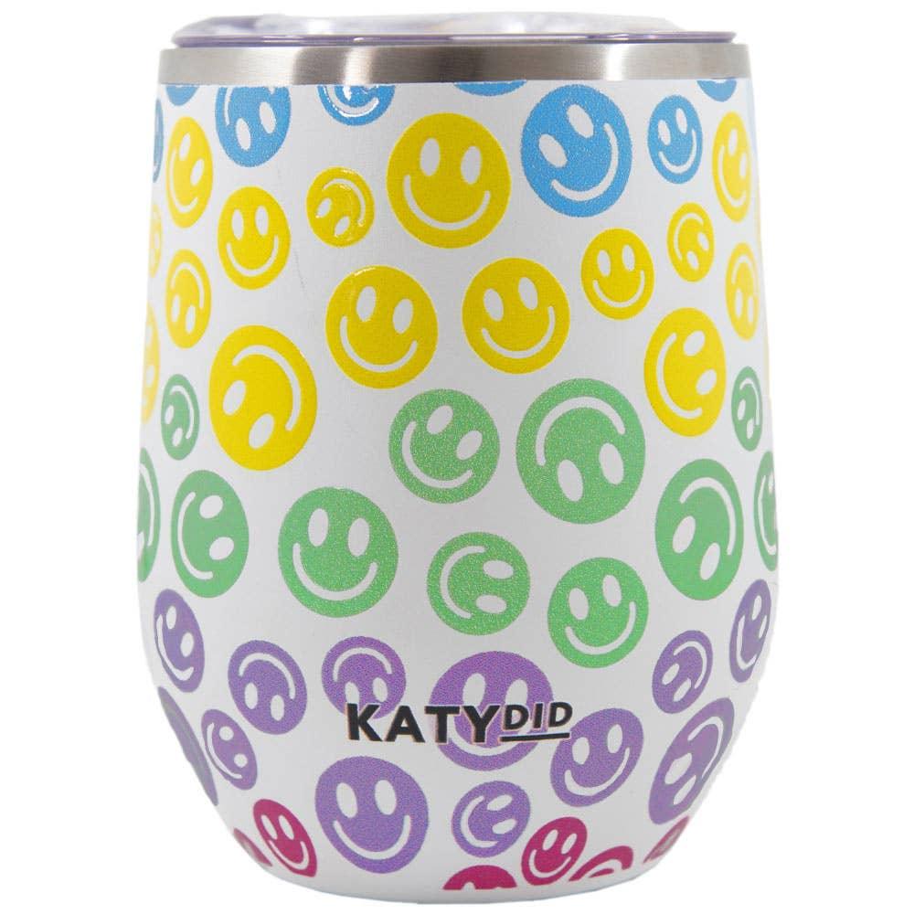Pastel Happy Face Stainless Steel WINE TUMBLER - Doodlations Coffee Bar & Boutique