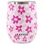 Pink Flower w/ Groovy Checkered WINE TUMBLER Cup - Doodlations Coffee Bar & Boutique