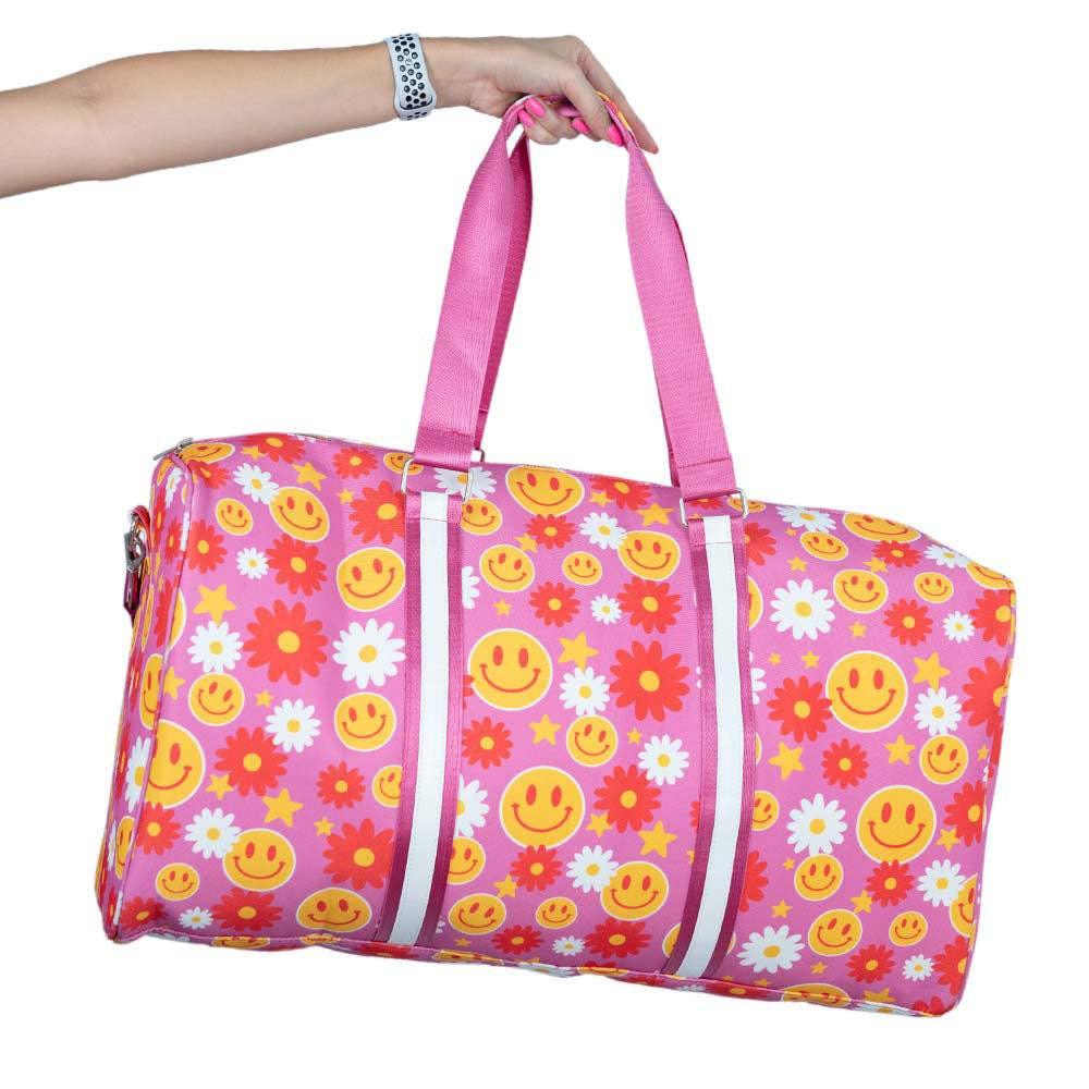 Red Flower Happy Face Weekender Duffle Bag - Doodlations Coffee Bar & Boutique