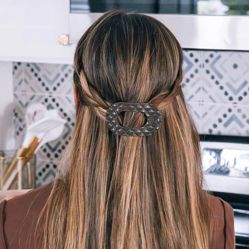 Flat Round Truly Taupe Quilted Hair Clip - Medium