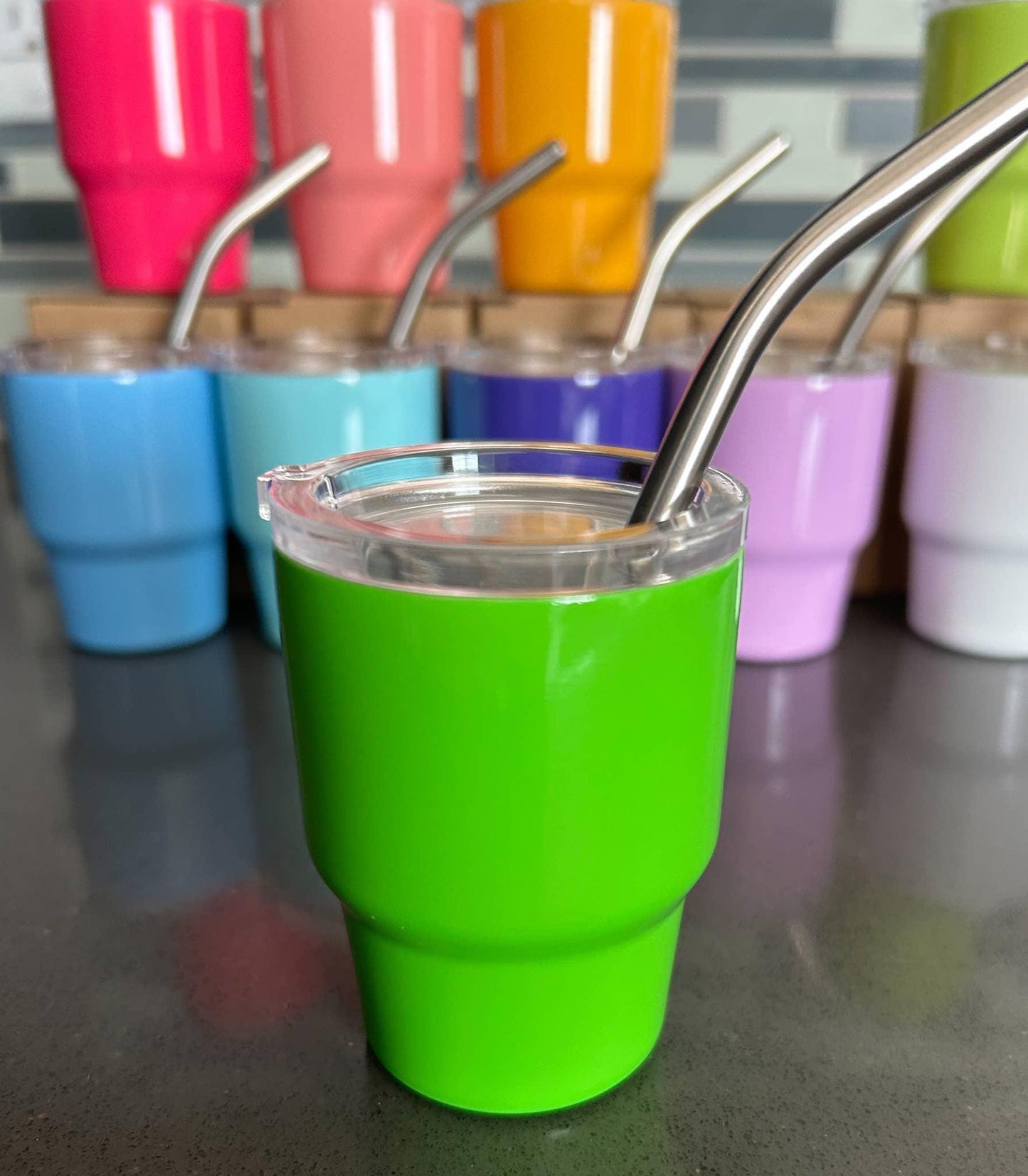 Tumbler Shot Glass with Metal Straw and Lid - Doodlations Coffee Bar & Boutique