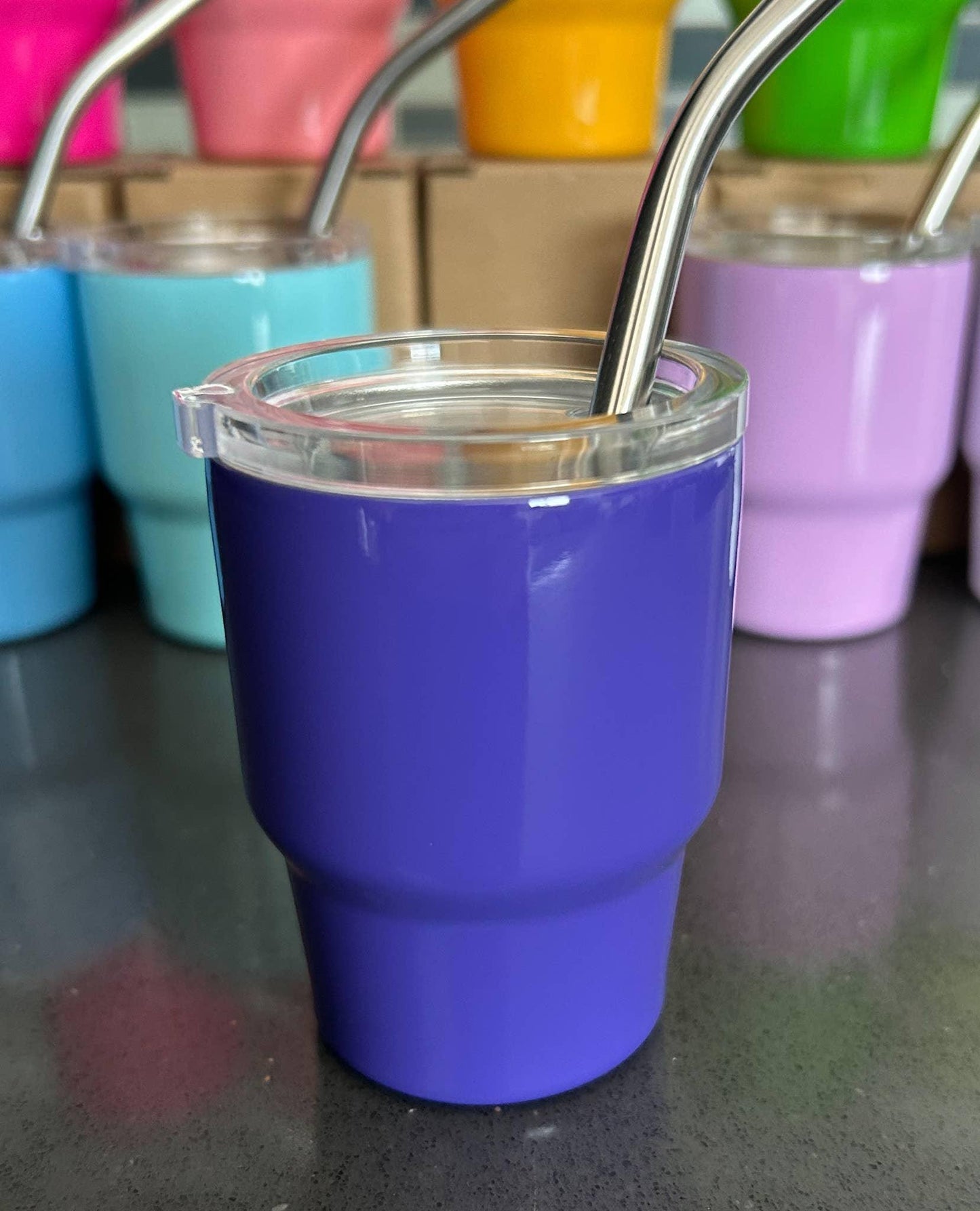 Tumbler Shot Glass with Metal Straw and Lid - Doodlations Coffee Bar & Boutique