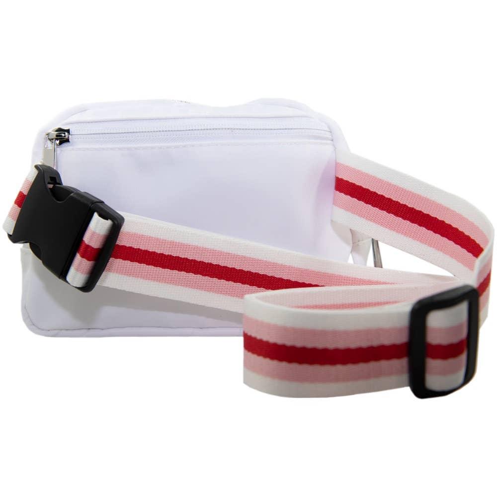 White Solid Belt Bag with Striped Strap - Doodlations Coffee Bar & Boutique