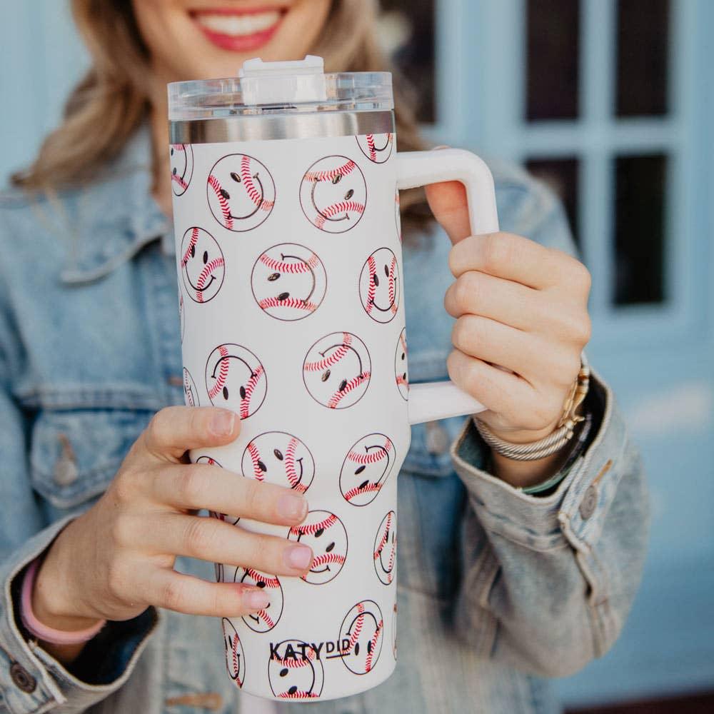 Baseball Happy Faces Stainless Steel Tumbler Cup - Doodlations Coffee Bar & Boutique