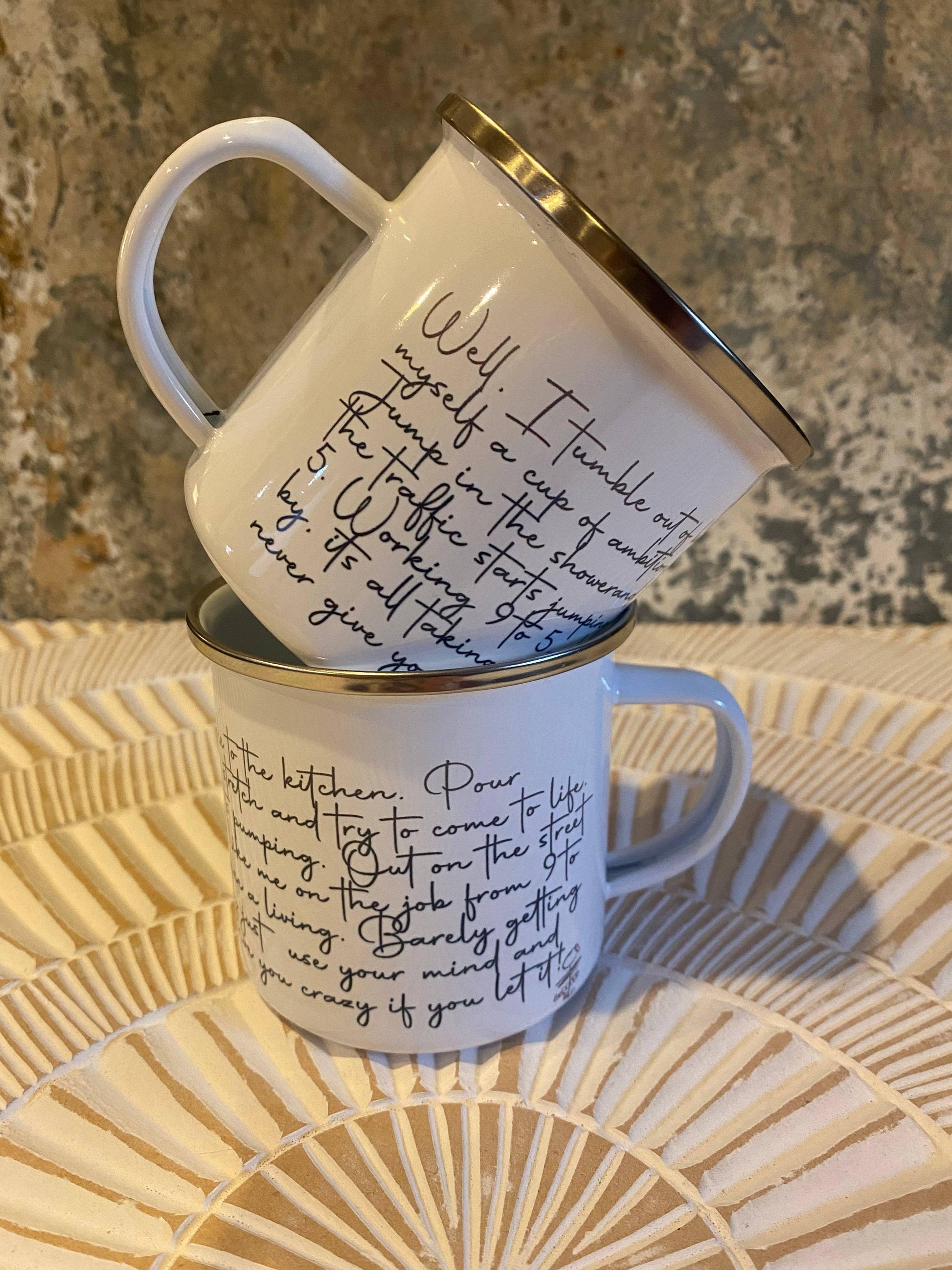 Dolly “9 to 5” Lyrics Metal Mug - Doodlations Coffee Bar & Boutique