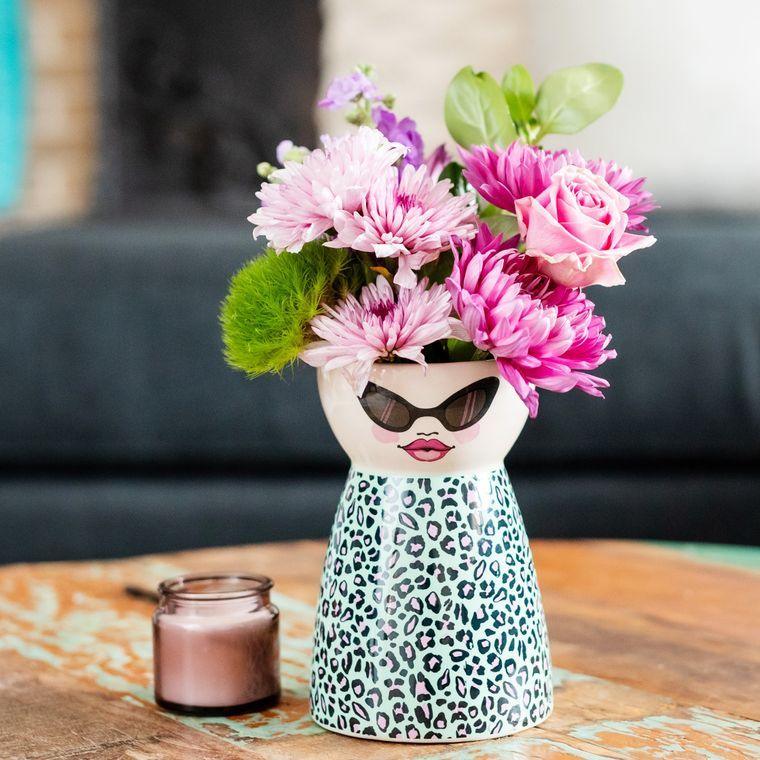 Face Vase- Animal Print - by MintAndSoda - Doodlations Coffee Bar & Boutique