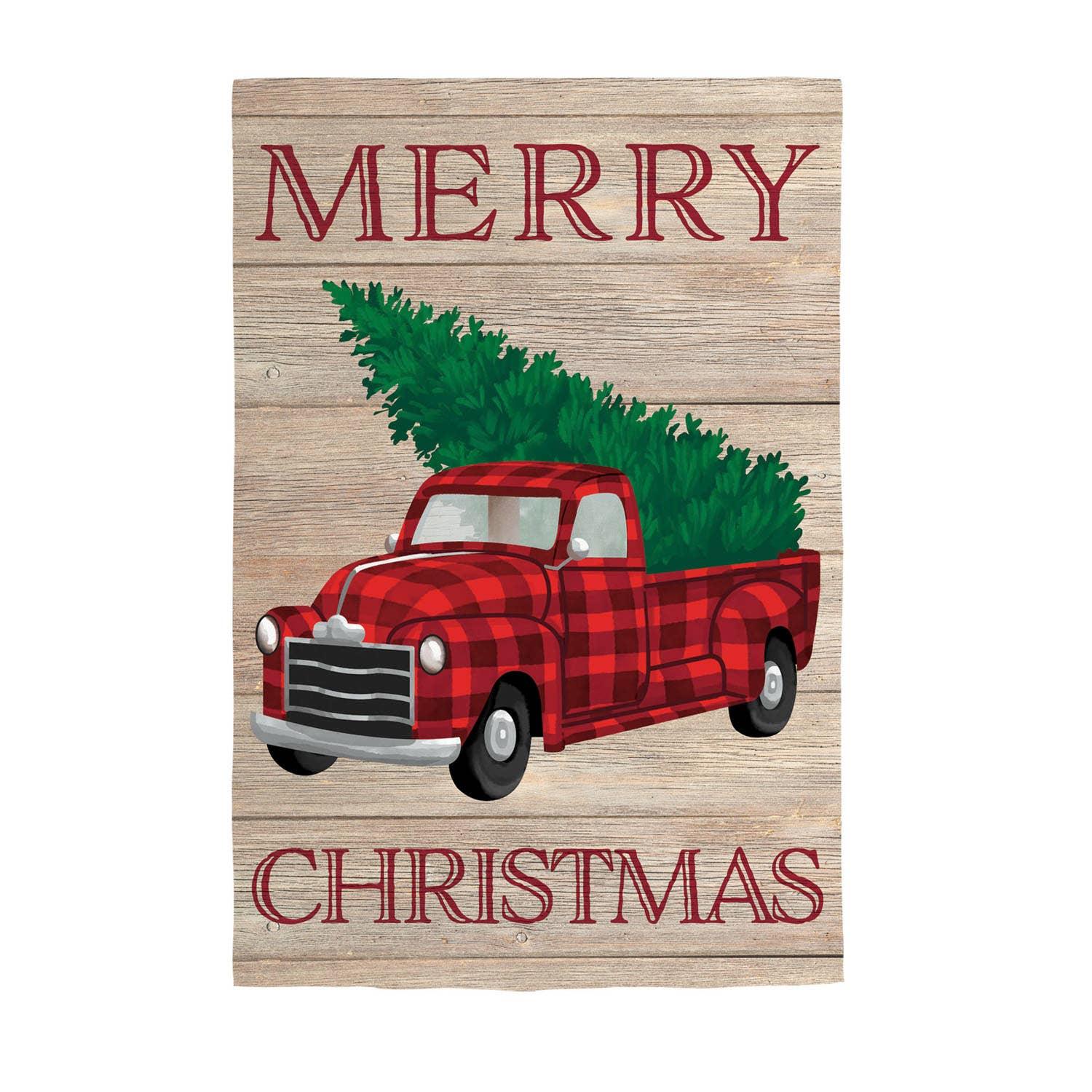 Holiday Plaid Truck House Linen Flag - Doodlations Coffee Bar & Boutique