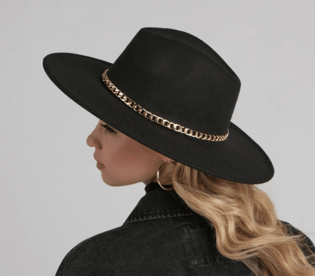 Maddy Rancher Wide Brim Hat with Chain Band - Doodlations Coffee Bar & Boutique
