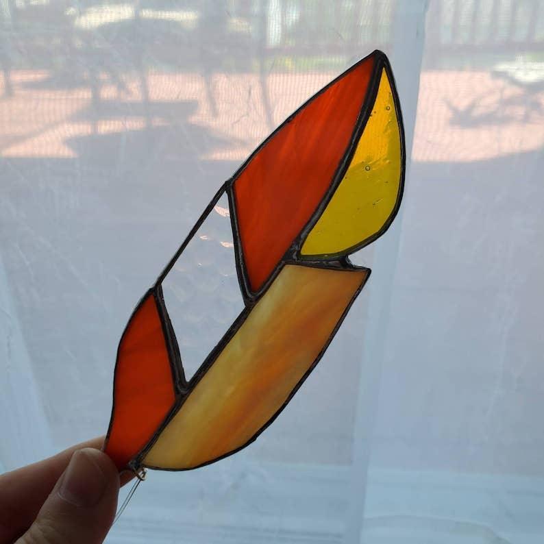Orange 6" Stained Glass Feathers - Doodlations Coffee Bar & Boutique