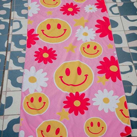 Red Flower Happy Face Quick Dry Pool Towel - Doodlations Coffee Bar & Boutique