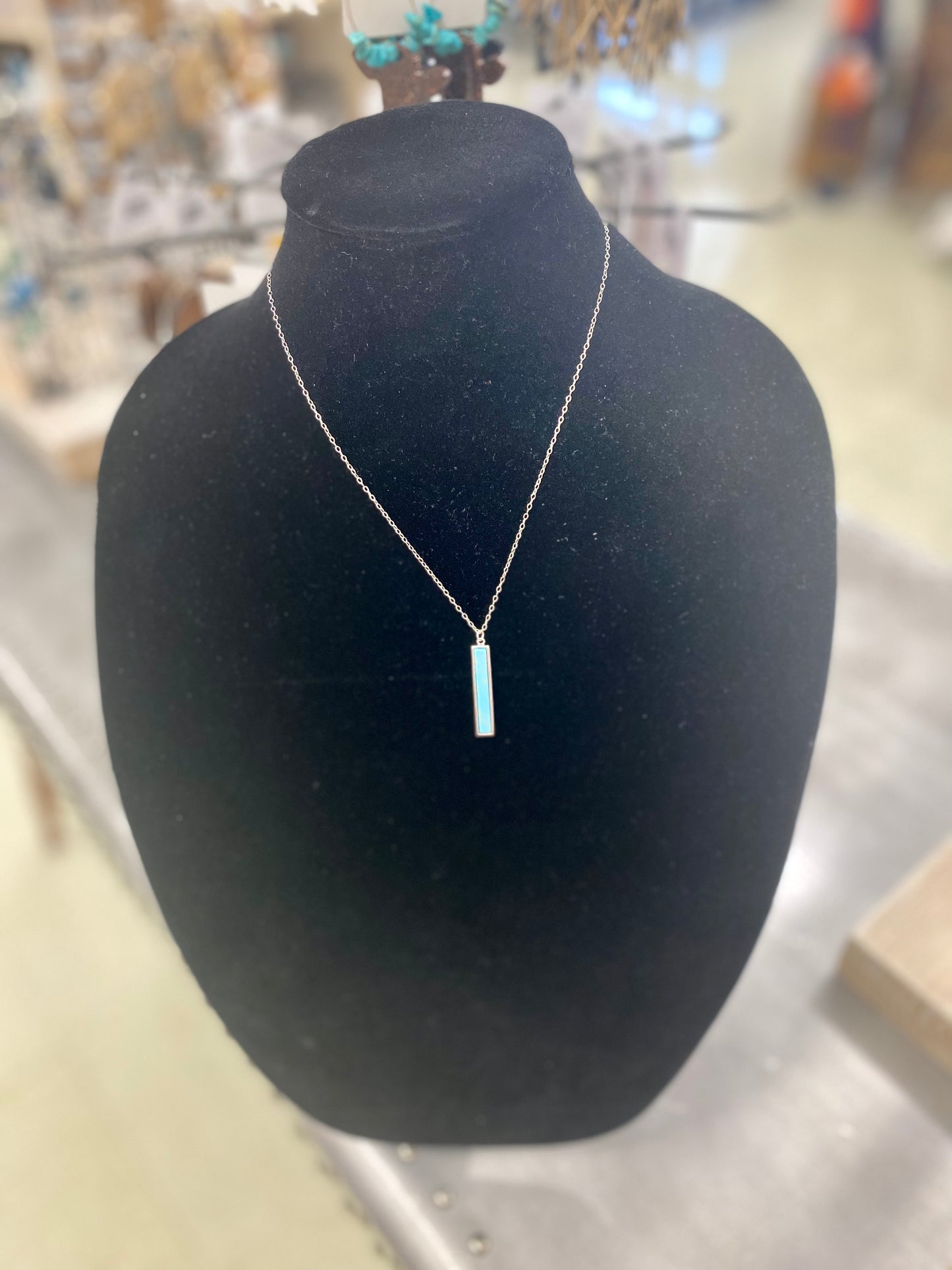 Silver Vertical Turquoise Bar Necklace - Doodlations Coffee Bar & Boutique