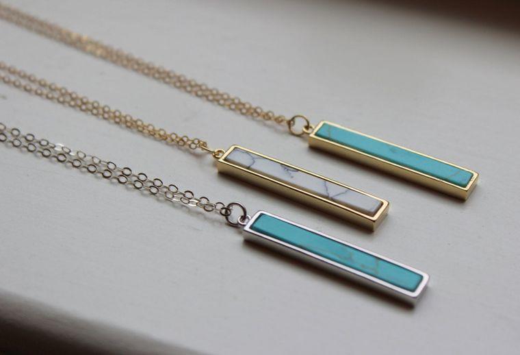 Silver Vertical Turquoise Bar Necklace - Doodlations Coffee Bar & Boutique