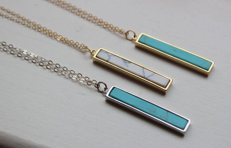 Silver Vertical Turquoise Bar Necklace - Doodlations Coffee Bar & Boutique