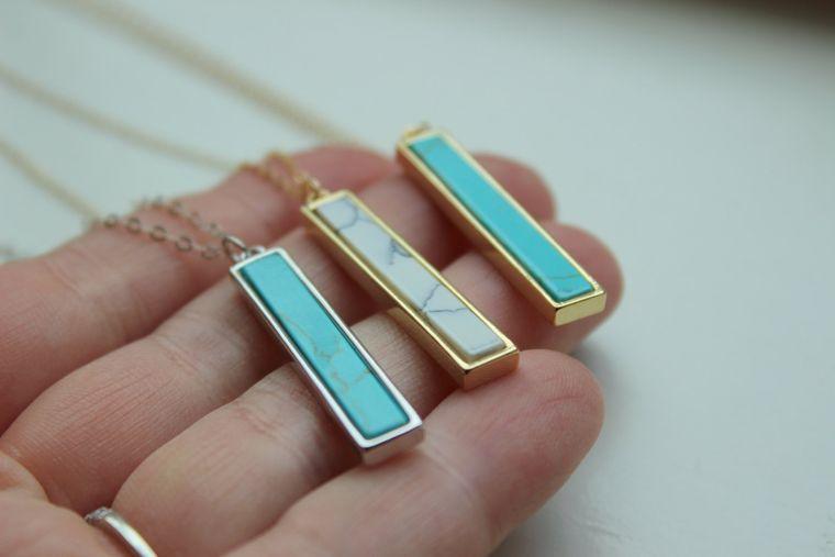 Silver Vertical Turquoise Bar Necklace - Doodlations Coffee Bar & Boutique