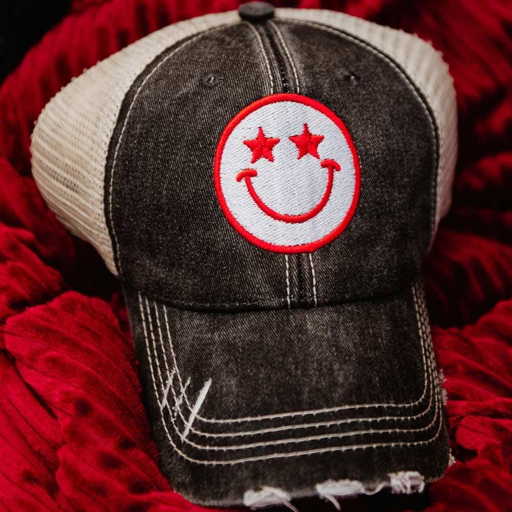 Star Eyed Happy Face Trucker Hat - Doodlations Coffee Bar & Boutique