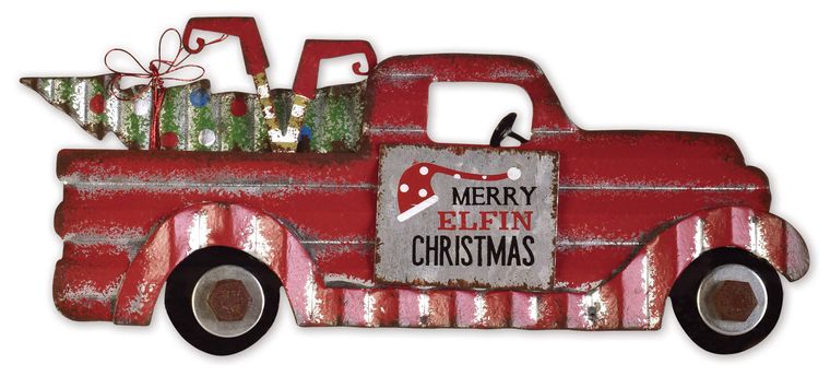 Merry Elfin Christmas Metal Truck